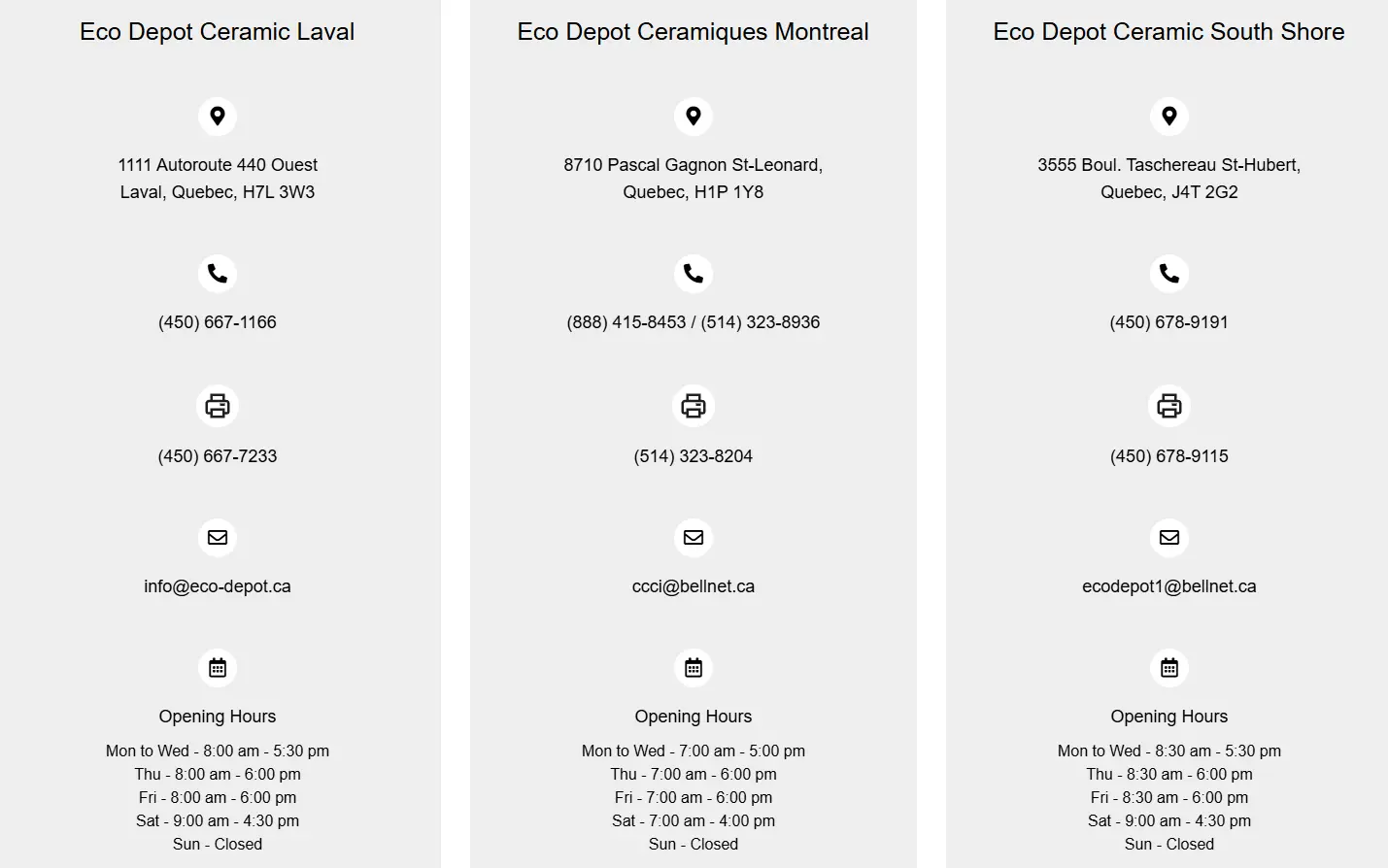 Eco-Depot Showroom locations in Montreal, Laval, and South Shore